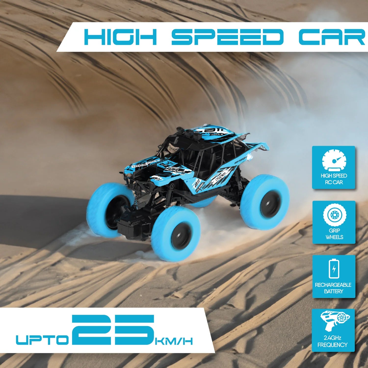 Remote Control Car Big Size Rock Crawler | High-Speed 2WD - Blue