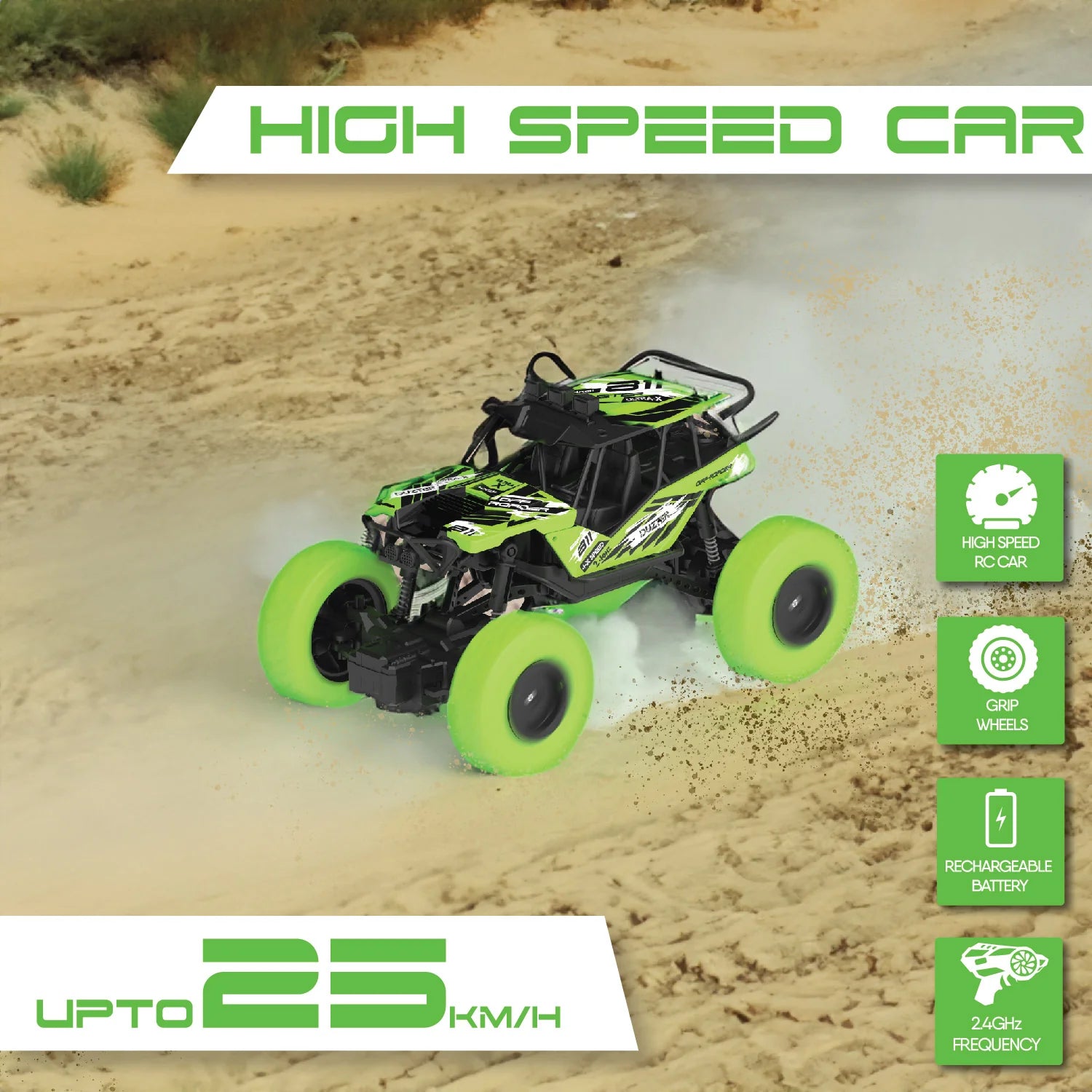 DUZTER- Rechargeable Remote Controlled Racing Rc Car- Green