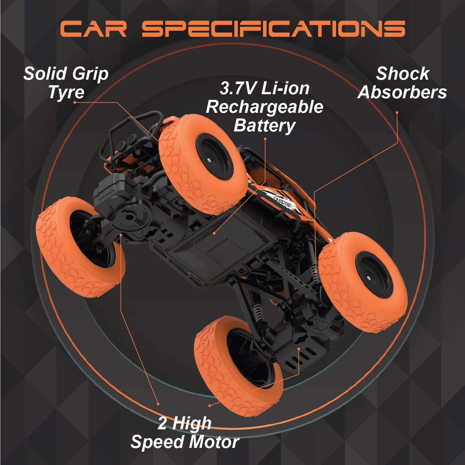 DUZTER- RC Car Spring Suspensions | 2WD Rock Crawler - Orange