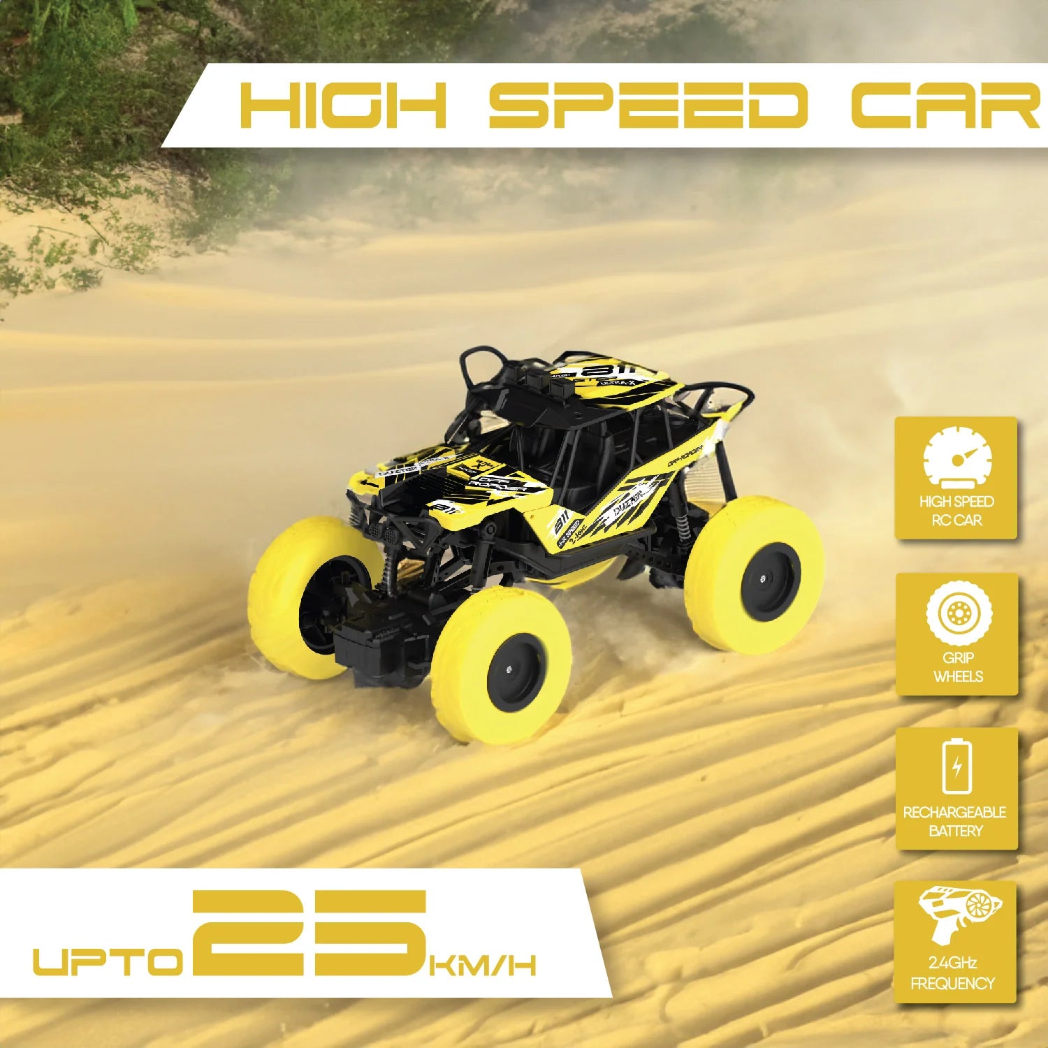 DUZTER- Remote Control Monster Truck RC Car - Yellow