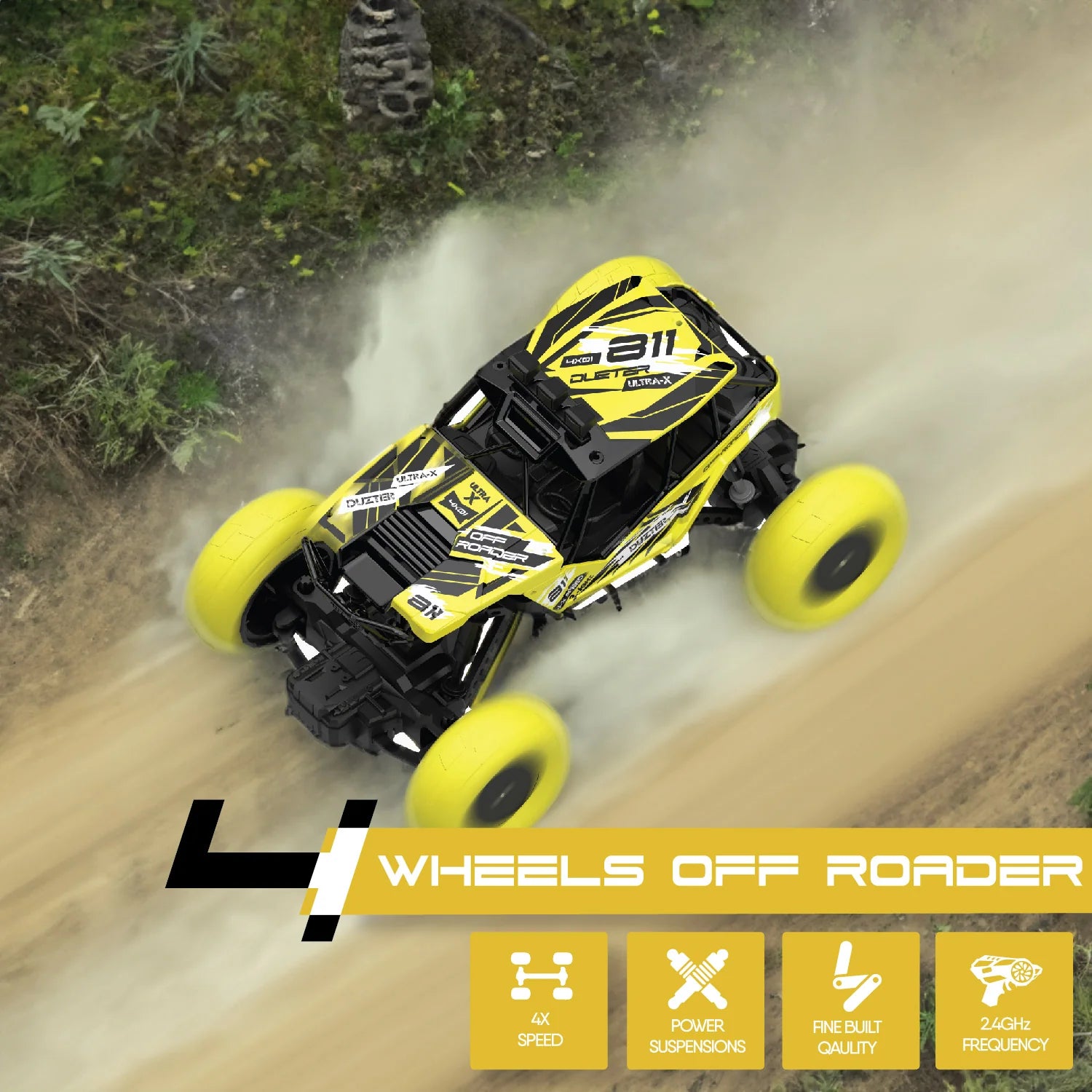DUZTER- Remote Control Monster Truck RC Car - Yellow