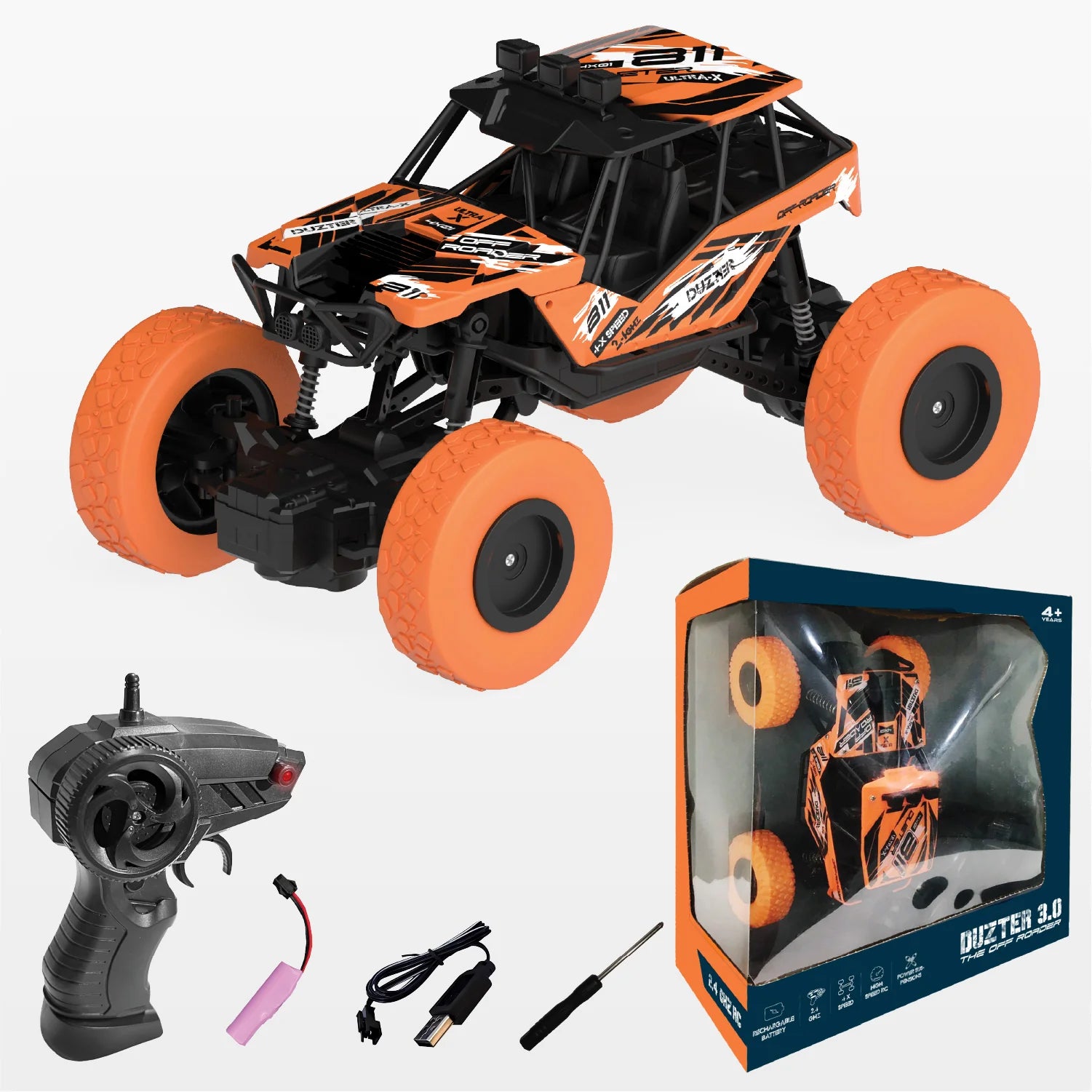 DUZTER- RC Car Spring Suspensions | 2WD Rock Crawler - Orange