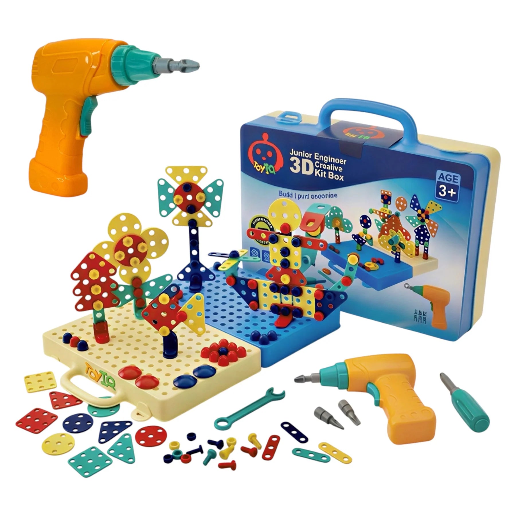 Junior Engineer 3D Creative Kit Box Aeroplan with Electric Drill | 4 in 1 DIY Nut Bolt & Screw Puzzle Set | STEM Educational Space Toy for Kids