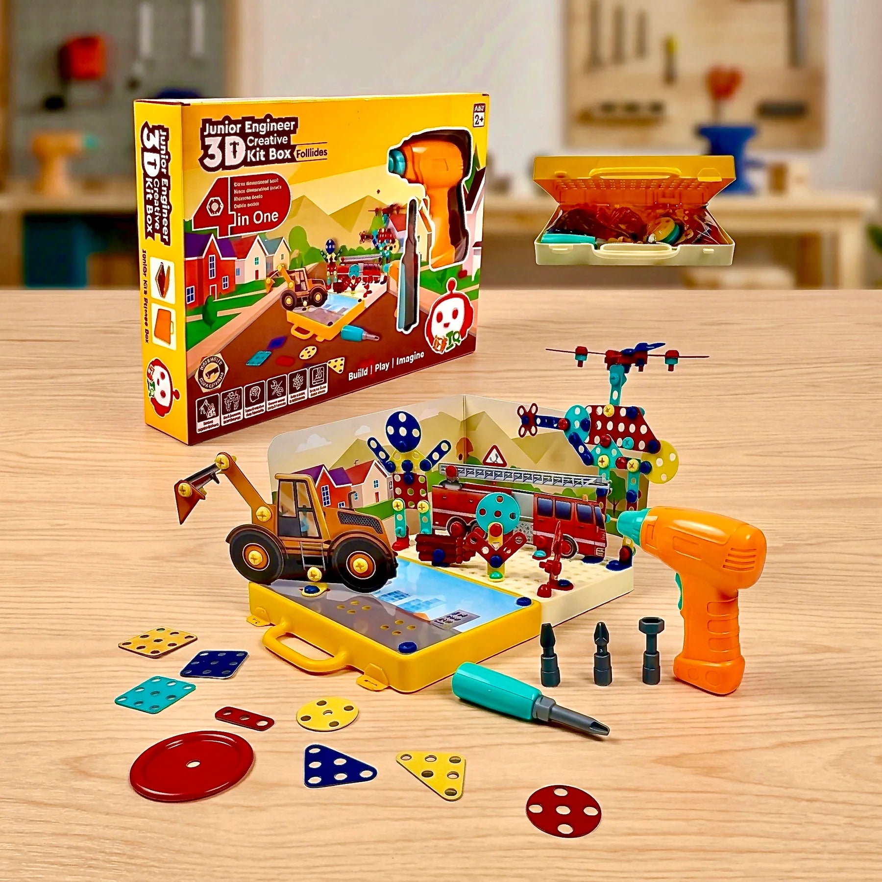 Junior Engineer 3D Creative Kit Box Vehicles with Electric Drill | 4 in 1 DIY Nut Bolt & Screw Puzzle Set | STEM Educational Construction Toy for Kids
